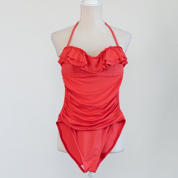 La Blanca Swim La Blanca Womens Coral Island Goddess Ruffle One